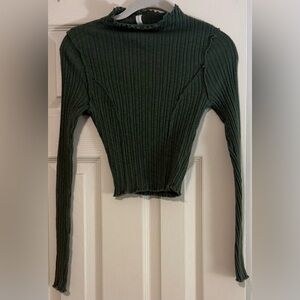 Altar'd State Dark Green Ribbed Long Sleeve Top